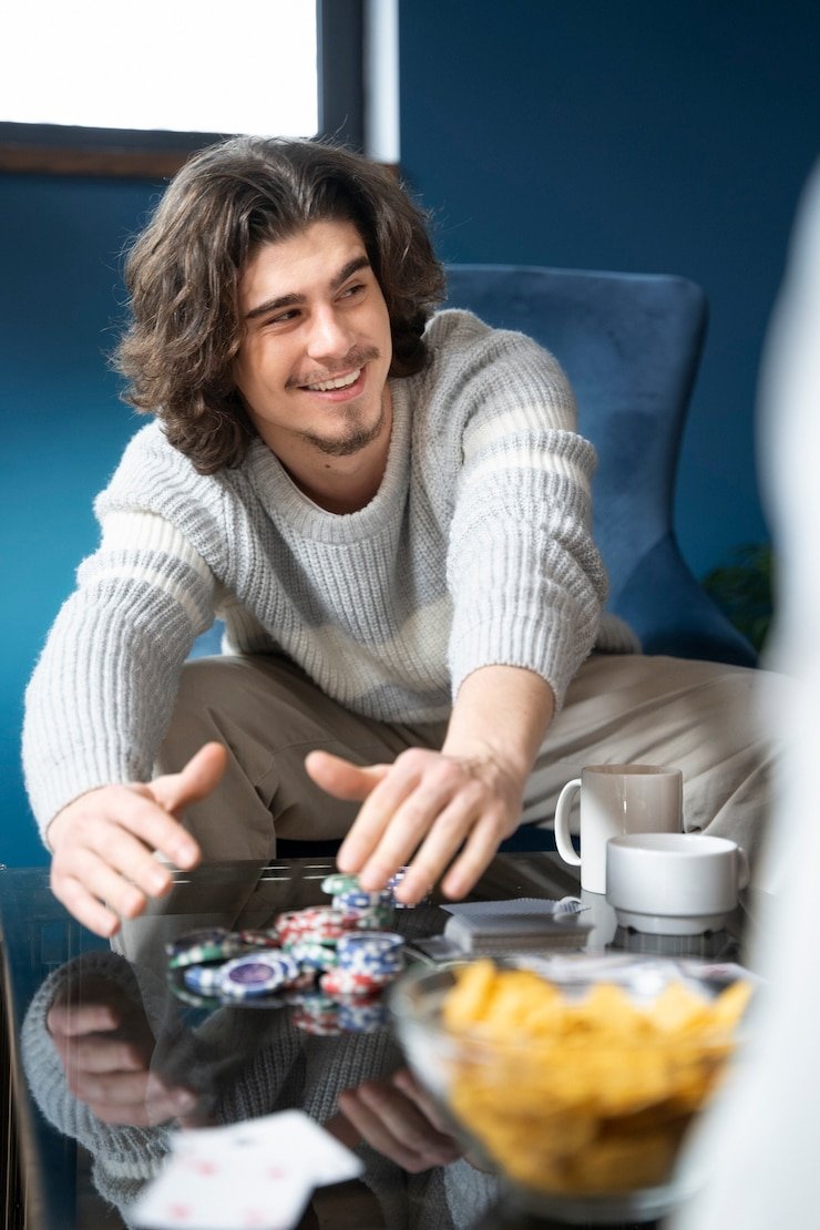 Chip taruhan berwarna di meja European Roulette medali4d